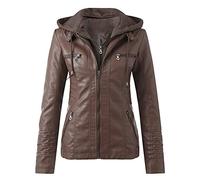 Buetory Womens Plus Size Faux Leather Jackets Hoodies Full Zip Casual Classy Warm Utility Motorcycle Coat Fall Clothes(Brown,XX-Large)