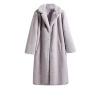 Buetory Women's Plus Size Fuzzy Fleece Lapel Open Front Long Cardigan Coat Faux Fur Shaggy Warm Winter Outwear Jackets Overcoat Grey