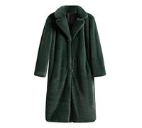 Buetory Women's Plus Size Fuzzy Fleece Lapel Open Front Long Cardigan Coat Faux Fur Shaggy Warm Winter Outwear Jackets Overcoat Army Green