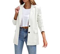 Buetory Womens PU Faux Leather Blazer Jackets Long Sleeve Casual Lapel Oversized Loose Button Down Trench Coat Streetwear(White,X-Large)