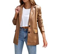 Buetory Womens PU Faux Leather Blazer Jackets Long Sleeve Casual Lapel Oversized Loose Button Down Trench Coat Streetwear(Brown,XX-Large)