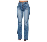 Buetory Women's Ripped Bell Bottom Jeans Destoryed Wide Leg Flare Denim Pants Distressed Boot Cut Trousers,Blue, L