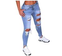 Buetory Women's Ripped Boyfriend Jeans Cute Distressed Skinny Jeans Destroyed Pull On Denim Pants with Hole (Blue, Medium)