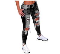 Buetory Women's Ripped Boyfriend Jeans - Cute Distressed Skinny Jeans with Destroyed Details & Pull On Design (Black, X-Large)