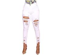 Buetory Women's Ripped Boyfriend Jeans Hight Waisted Stretch Distressed Skinny Jeans Jeggings Destroyed Denim Pencil Pants(White,XX-Large)