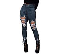 Buetory Women's Ripped Boyfriend Jeans Hight Waisted Stretch Distressed Skinny Jeans Jeggings Destroyed Denim Pencil Pants(Dark Blue,Large)