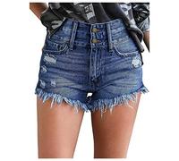 Buetory Women's Ripped Denim Jean Shorts High Waist Stretchy Folded Hem Summer Cut Off Distressed Bermuda Denim Shorts(Dark Blue,Medium)