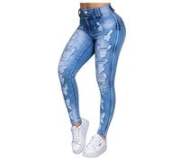 Buetory Womens Ripped Skinny Jeans Stretch Comfy High Waisted Jeggings with Pockets Distressed Destroyed Denim Pants with Hole(Light Blue,Medium)