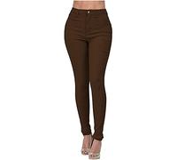 Buetory Womens Stretch Jeans Jeggings with Pockets High Wasit Pull-On Butt Lift Yoga Leggings Skinny Jeans Pencil Denim Pants(Brown,Small)