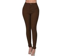 Buetory Women's Stretch Jeggings with Pockets High Wasit Pull-On Slimming Butt Lift Skinny Jeans Pencil Denim Pants Tights(Brown,XX-Large)