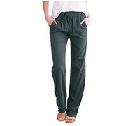 Buetory Womens Tapered Pants Cotton Linen Drawstring Elastic Waist Pants Loose Summer Beach Yoga Lounge Trousers with Pockets(Dark Grey,Large)