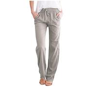 Buetory Womens Tapered Pants Cotton Linen Drawstring Elastic Waist Pants Loose Summer Beach Yoga Lounge Trousers with Pockets(Grey,Medium)