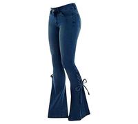 Buetory Womens Teen Girls Lace Up Bell Bottom Jeans High Waisted Stretchy Bootcut Butt Lifting Flared Denim Pants Trousers(Blue,Medium)