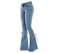 Buetory Womens Teen Girls Lace Up Bell Bottom Jeans High Waisted Stretchy Bootcut Butt Lifting Flared Denim Pants Trousers(Light Blue,Large)