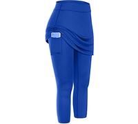 Buetory Womens Tennis Skirted Leggings with Pockets High Waisted Butt Lift Active Skort Athletic Ruffle Golf Skapri with Skirt(Blue,Small)