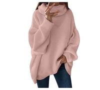 Buetory Womens Turtleneck Long Batwing Sleeve Waffle Knit Pullover Sweaters Oversized Loose Fit High Low Tunic Tops Outwear Pink