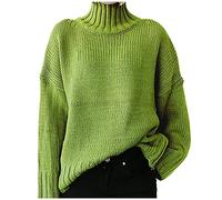 Buetory Womens Turtleneck Oversized Sweater Casual Long Sleeve Cable Knit Oversized Soft Slouchy Loose Pullover Jumper Tops(Green,XX-Large)