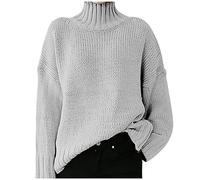 Buetory Womens Turtleneck Oversized Sweater Casual Long Sleeve Cable Knit Oversized Soft Slouchy Loose Pullover Jumper Tops(Grey,X-Large)