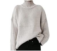 Buetory Womens Turtleneck Oversized Sweater Casual Long Sleeve Cable Knit Oversized Soft Slouchy Loose Pullover Jumper Tops(White,Large)