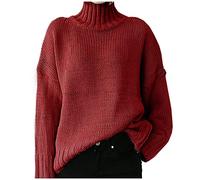 Buetory Womens Turtleneck Oversized Sweater Casual Long Sleeve Cable Knit Oversized Soft Slouchy Loose Pullover Jumper Tops(Wine Red,XX-Large)