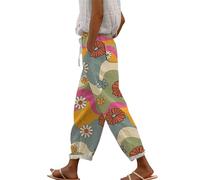 Buetory Women's Wide Leg Cropped Linen Trousers Hot Pink UK Size L