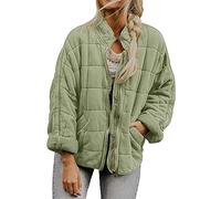 Buetory Womens Winter Lightweight Puffer Jacket Solid Color Full Zipper Stand Neck Thermal Quilted Jacket Transitional Padded Down Jackets for Ladies