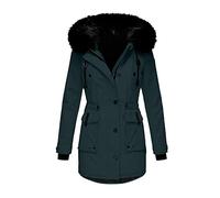 Buetory Womens Winter Parka Hooded Coat Warm Thicken Sherpa Fleece Lined Puffer Jackets Casual Faux Fur Utility Anorak Safari Coat Plus Size(Navy,XX-Large)