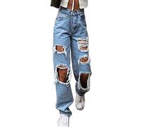 Buetory Y2K Fashion Jeans for Women High Waist Wide Leg Straight Jeans Trousers Loose Ripped Denim Pants Vintage Streetwear