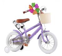 Bueuwe 16 20 Inch Kids Bike with Basket & Training Wheels, Retro Style Learning Bicycle for Toddlers and Big Kids Ages 4-10 Years Old, Children Bikes with Handbrake & Cup Holder,Purple,20 Inch