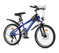 Bueuwe 20 24 Inch Kids Mountain Bike, Children Bicycles for Boys and Girls Ages 6-12, 7 Speed Teenager Bikes with Disc Brakes, Adjustable Handlebars and Seat, Kickstand,Blue,24 Inch