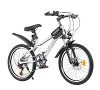 Bueuwe 20/24 Inch Mountain Bike for 7-13 Years Old,Boys Girls Bicycle with Dual Disc Brakes, Adjustable Seat, Fenders, Kickstand, Reflectors & Frame Bag,White,24inch