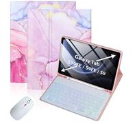 Bueuwe Keyboard Case for Samsung Galaxy Tab A9+/A11+ Plus 11 Inch, Backlit Detachable Wireless Keyboard Case with Pencil Holder,marble pink