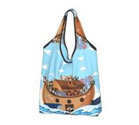 Buewutiry 2 PCS Large Tote Bag for Women - Lightweight Animals on Noah's Ark Reusable Grocery Bags Foldable, Shopping Bags for Groceries, Cloth Bags Work Beach Travel with Handles
