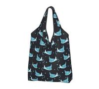 Buewutiry 2 PCS Large Tote Bag for Women - Lightweight cute blue stingray polka dots Reusable Grocery Bags Foldable, Shopping Bags for Groceries, Cloth Bags Work Beach Travel with Handles