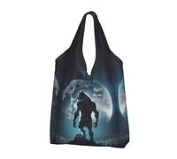 Buewutiry 2 PCS Large Tote Bag for Women - Lightweight Moon Wolf Warrior Reusable Grocery Bags Foldable, Shopping Bags for Groceries, Cloth Bags Work Beach Travel with Handles