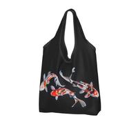 Buewutiry 2 PCS Large Tote Bag for Women - Lightweight Tricolor Koi Fish Trio Reusable Grocery Bags Foldable, Shopping Bags for Groceries, Cloth Bags Work Beach Travel with Handles