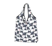 Buewutiry 3 PCS Large Tote Bag for Women - Lightweight cool stingray fish cute Reusable Grocery Bags Foldable, Shopping Bags for Groceries, Cloth Bags Work Beach Travel with Handles