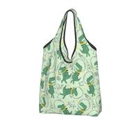 Buewutiry 3 PCS Large Tote Bag for Women - Lightweight Cute Dinosaurs in Space Reusable Grocery Bags Foldable, Shopping Bags for Groceries, Cloth Bags Work Beach Travel with Handles
