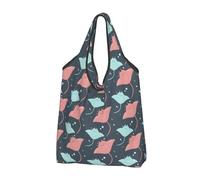 Buewutiry 3 PCS Large Tote Bag for Women - Lightweight Cute stingray Reusable Grocery Bags Foldable, Shopping Bags for Groceries, Cloth Bags Work Beach Travel with Handles