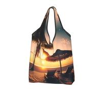 Buewutiry 3 PCS Large Tote Bag for Women - Lightweight Hawaiian Sunset Beach Reusable Grocery Bags Foldable, Shopping Bags for Groceries, Cloth Bags Work Beach Travel with Handles