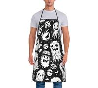 Buewutiry Black White Spooky Ghosts Chef Aprons for Men and Women - Oil-Resistant Bib Aprons for Cooking, BBQ Grilling Kitchen Aprons