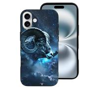 Buewutiry Compatible with iPhone 16 Plus Case Cute - Soft Celestial Ram Night Sky Silicone Case Compatible with iPhone 16 Plus Phone Case for Women Men Black