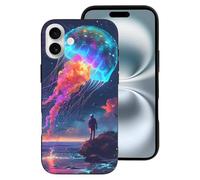Buewutiry Compatible with iPhone 16 Plus Case Cute - Soft Cosmic Jellyfish Encounter Silicone Case Compatible with iPhone 16 Plus Phone Case for Women Men Black