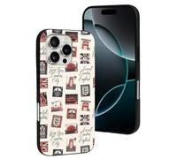 Buewutiry Compatible with iPhone 16 Pro Case Cute - England Stamps Print Soft Silicone Case Compatible with iPhone 16 Pro Phone Case Protective Cover for Women Men Black