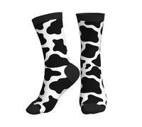 Buewutiry Crew Socks for Women Men Athletic - Soft Comfort Breathable Cow Print Black White Mid-Calf Sole Running Socks Womens Men