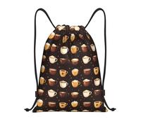 Buewutiry Drawstring Backpack - Cappuccino Latte Coffee Print Sports Gym Sackpack String Bag For Women Men, Lightweight Draw String Back Bag For Workout Travel