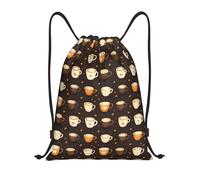 Buewutiry Drawstring Backpack - Classic Cappuccino Coffee Print Sports Gym Sackpack String Bag For Women Men, Lightweight Draw String Back Bag For Workout Travel