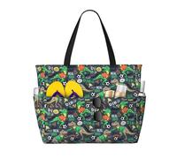 Buewutiry Large Beach Bags Water-resistant Sandproof - Dinosaur Plays Soccer Cute Beach Tote Bags for Women with Zipper