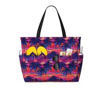 Buewutiry Large Beach Bags Water-resistant Sandproof - Hawaiian Style Colorful Sunset Cute Beach Tote Bags for Women with Zipper