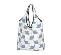 Buewutiry Large Tote Bag for Women - Lightweight cute stingray bubbles grey Reusable Grocery Bags Foldable, Shopping Bags for Groceries, Cloth Bags Work Beach Travel with Handles